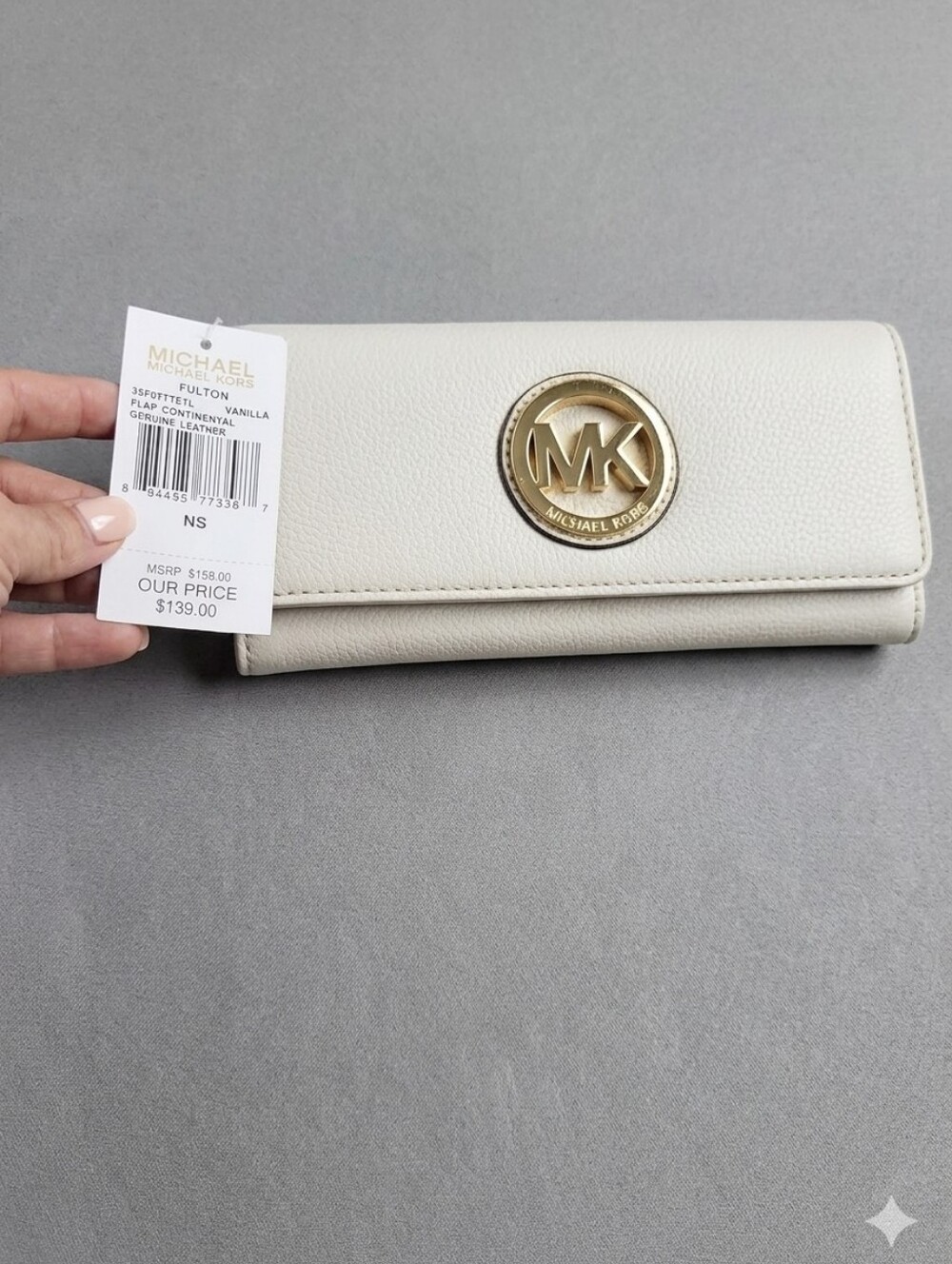 Michael Kors Vanilla Fulton Continental Wallet with Gold MK Emblem